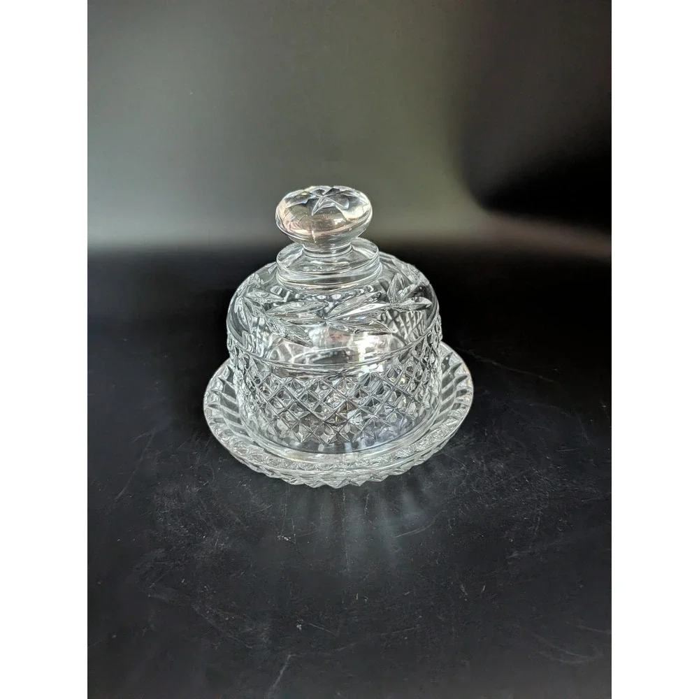 Vintage Galway Irish Crystal Butter Dish Diamond Cut